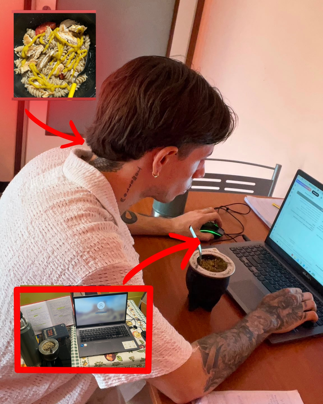 Nicolás estudiando alimentación y salud frente a una computadora